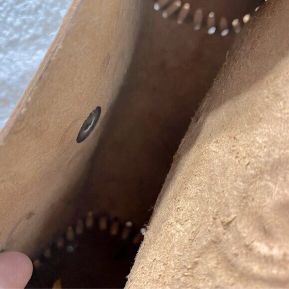 Vintage Handmade Tan Brown Tooled Leather Crossbody Bag Shoulder Bag Purse - Picture 14 of 16